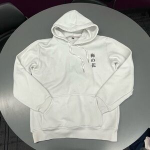 White Hoodie with Japanese lettering graphic